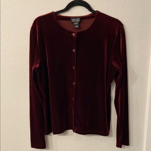 New York & Company Women's Velvet Cardigan - Rich Burgundy